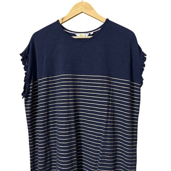 Boden Blue Gold Metallic Stripe Jersey Knit T-Shirt Dress cotton Ruffle Cuffs US - Picture 7 of 7